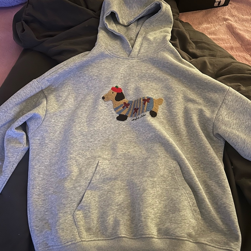 Gray Hoodie with Dachshund Embroidery